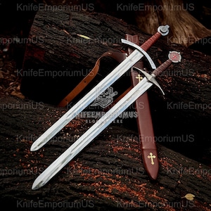 Knights Templar Sword: Handmade High Carbon Steel Replica with Leather Scabbard