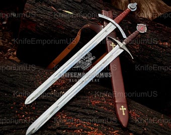 Knights Templar Sword: Handmade High Carbon Steel Replica with Leather Scabbard