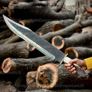 Handmade Bowie knife ,Outdoor Knife, Big Bowie knife with stag horn handle, hunting knife, gift for Him, comes with leather sheath