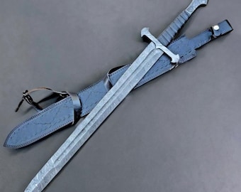 Handmade Full Tang Damascus Sword | High-Quality Custom Blade with Leather Sheath for Collectors & Enthusiasts