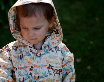 Child's raincoat; animal pattern, colorful and playful; size 2