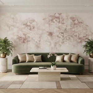 Papel pintado autoadhesivo y no tejido: Rosa Hoja Tranquila | Botánico Pastel Ruborizado, Mural de Plantas con Acuarela Suave, Habitación Infantil para Bebé Niña, Estilo Boho Personalizado