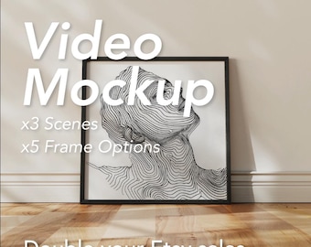 3 Scenes Video Mockup | 1x1 Ratio | Square Frame Mockup | Animated PSD & MP4 | Gold, Black, White, Silver, Wood | Seamless Loop
