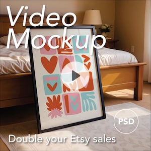 Video Frame Mockup | DIN A Ratio | Animated Mockup | Thin Wooden Frame | PSD | Photoshop mp4 | Black Frame | Vertical | Interior Home