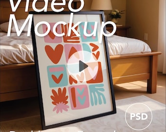 Video Frame Mockup | DIN A Ratio | Animated Mockup | Thin Wooden Frame | PSD | Photoshop mp4 | Black Frame | Vertical | Interior Home