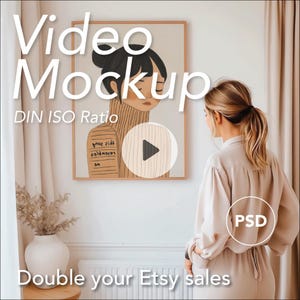 Video Frame Mockup With Woman | DIN A Ratio | Animated template | Thin Black Frame | PSD | Photoshop mp4 | Vertical Frame |