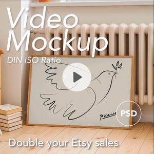 Video Frame Mockup | DIN A Ratio | Landscape | Wooden Frame | PSD | Photoshop mp4 | Animated Mockup | Wall art Template