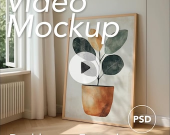 Video Mockup | DIN A Ratio | Animated Mockup | Thin Wooden Frame | PSD | Photoshop mp4 | Natural Shadows | Vertical Frame | Interior Home