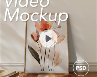 3 Scenes Video Frame Mockup | DIN A Ratio | Animated Mockup | Thin Wooden Frame | PSD | Photoshop mp4 | Vertical Frame | Interior Home