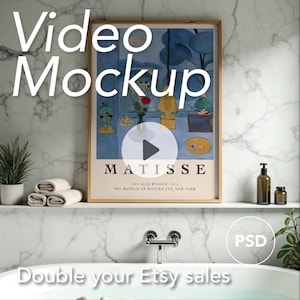 Video Frame Mockup | DIN A Ratio | Animated Mockup | Thin Wooden Frame | PSD | Photoshop mp4 | Bathroom | Vertical | Wallart Template