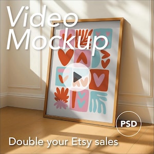 Video Frame Mockup | DIN A Ratio | Animated Mockup | Thin Wooden Frame | PSD | Photoshop mp4 | Natural Shadows | Vertical | Wallart Template