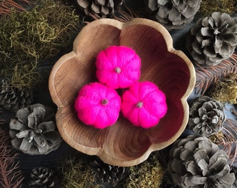 Felted wool pumpkins, set of 3, Rhododendron Pink, Halloween decor, pink felt pumpkin, bright pink wool pumpkin, miniature harvest pumpkins