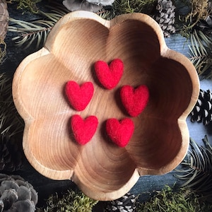 Felted wool hearts, Paintbrush Red, set of 5, Valentine or Galentine's Day decor, mini felted hearts, valentine gift under 20, waldorf gift image 1