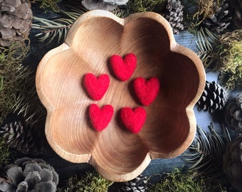 Felted wool hearts, Paintbrush Red, set of 5, Valentine or Galentine's Day decor, mini felted hearts, valentine gift under 20, waldorf gift
