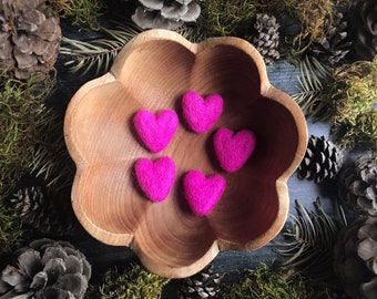 Felted wool hearts, set of 5, Rhododendron Pink, Valentine gift under 20, waldorf valentine, teacher valentine gift, bright pink wool hearts