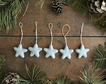 Felt star ornaments, set of 5, Morning Blue, blue ornaments for Christmas tree, teacher gift, star ornaments, star christmas ornaments