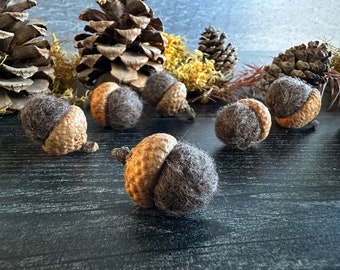 Felted wool acorns, set of 6, Morel Brown, for Autumn table decor, Fall home decor, waldorf nature table, eco wedding favor, handmade