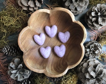 Felted wool hearts, Anemone Purple, set of 5, miniature hearts for Valentine's Day gift, Galentine's Day decoration, waldorf valentine gift