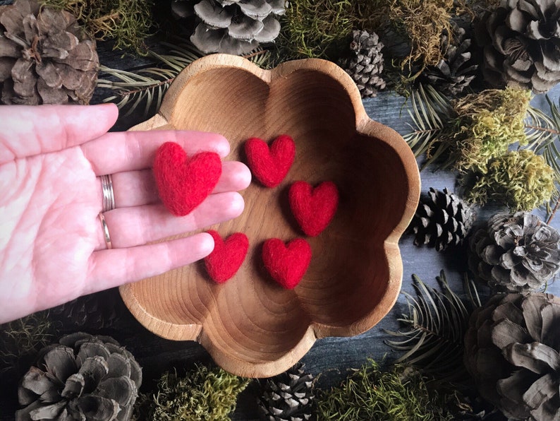 Felted wool hearts, Paintbrush Red, set of 5, Valentine or Galentine's Day decor, mini felted hearts, valentine gift under 20, waldorf gift image 2