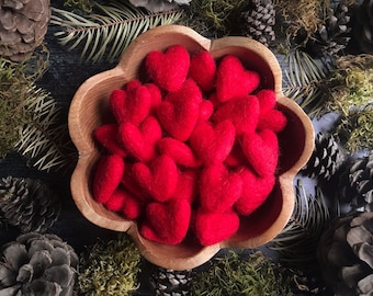 100 Felted wool hearts, Paintbrush Red, wholesale set of 100, Etsy wholesale bulk hearts, wholesale hearts, Valentines Day bowl filler