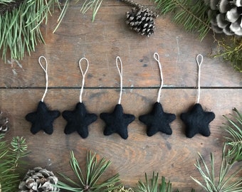 Felt Star Ornaments, Raven Black Wool Set of 5