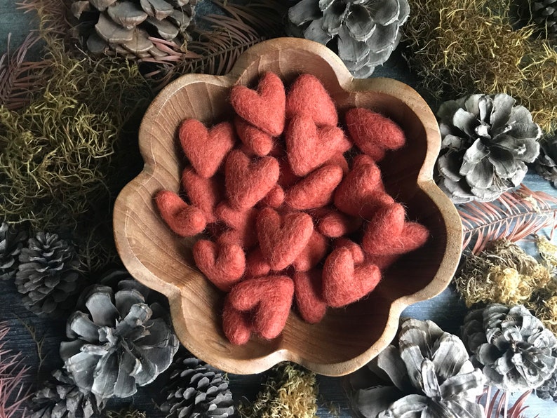 Felted wool hearts, set of 5, Salmonberry Orange, orange felt hearts for Valentine's Day decoration, Galentine gift, valentine under 20 image 5