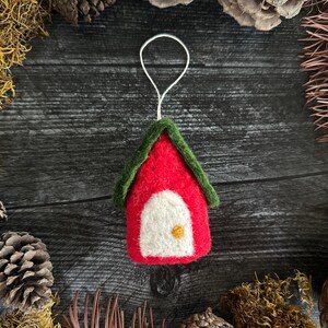 Needle Felted Wool Cottage Ornament, Nordic Christmas Decor