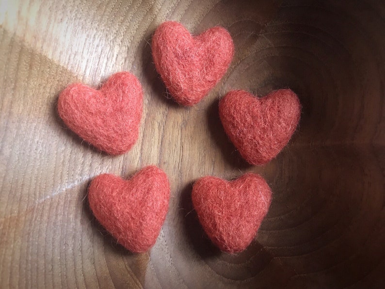 Felted wool hearts, set of 5, Salmonberry Orange, orange felt hearts for Valentine's Day decoration, Galentine gift, valentine under 20 image 4