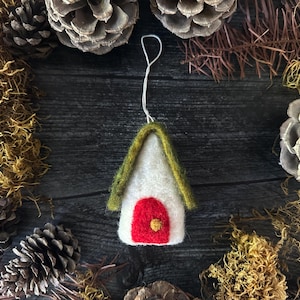 Wool Cottage Christmas Ornament, Felt Housewarming Gift