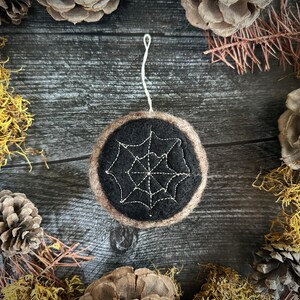 Needle-felted Wool Halloween Ornament, Squirrel Brown w/ Spiderweb Embellishment