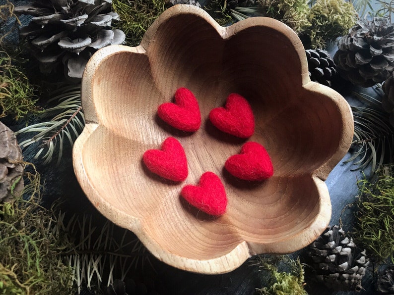 Felted wool hearts, Paintbrush Red, set of 5, Valentine or Galentine's Day decor, mini felted hearts, valentine gift under 20, waldorf gift image 3