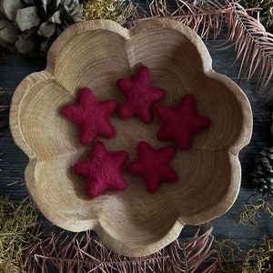 Felted wool stars, set of 5, Marionberry Red, miniature felt stars, red wool star, star bowl filler, star table decor, red star birthday