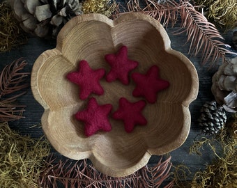 Felted wool stars, set of 5, Mountainbell Red, miniature felt stars, red wool star, star bowl filler, star table decor, red star birthday