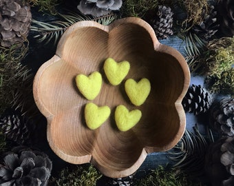 Felted wool hearts, set of 5, Mahonia Yellow, miniature felt hearts, friend valentine, teacher gift, valentine under 20, yellow wool heart