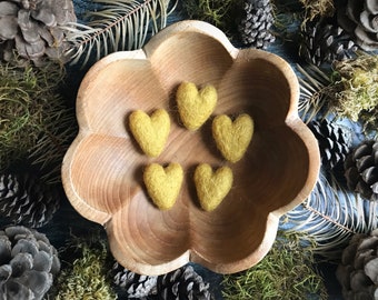 Felted wool hearts, set of 5, Gold Clay Yellow, mini felt heart, friend valentine, teacher gift, valentine under 20, yellow wool heart