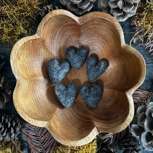 Felted Wool Hearts, set of 5, Basalt Gray