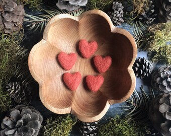 Felted wool hearts, set of 5, Salmonberry Orange, orange felt hearts for Valentine's Day decoration, Galentine gift, valentine under 20