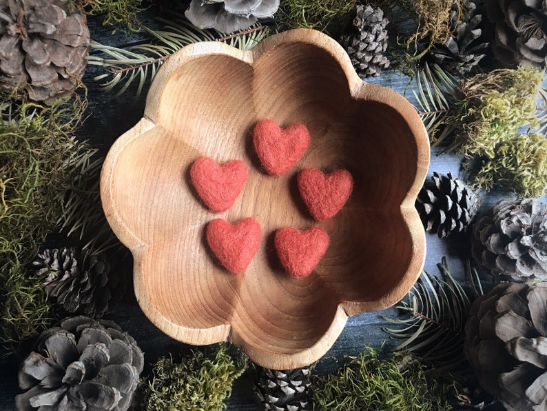 Felted wool hearts, set of 5, Salmonberry Orange, orange felt hearts for Valentine's Day decoration, Galentine gift, valentine under 20 image 1