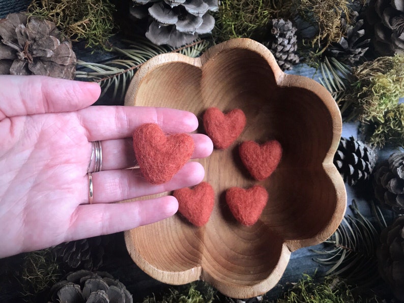 Felted wool hearts, set of 5, Salmonberry Orange, orange felt hearts for Valentine's Day decoration, Galentine gift, valentine under 20 image 2