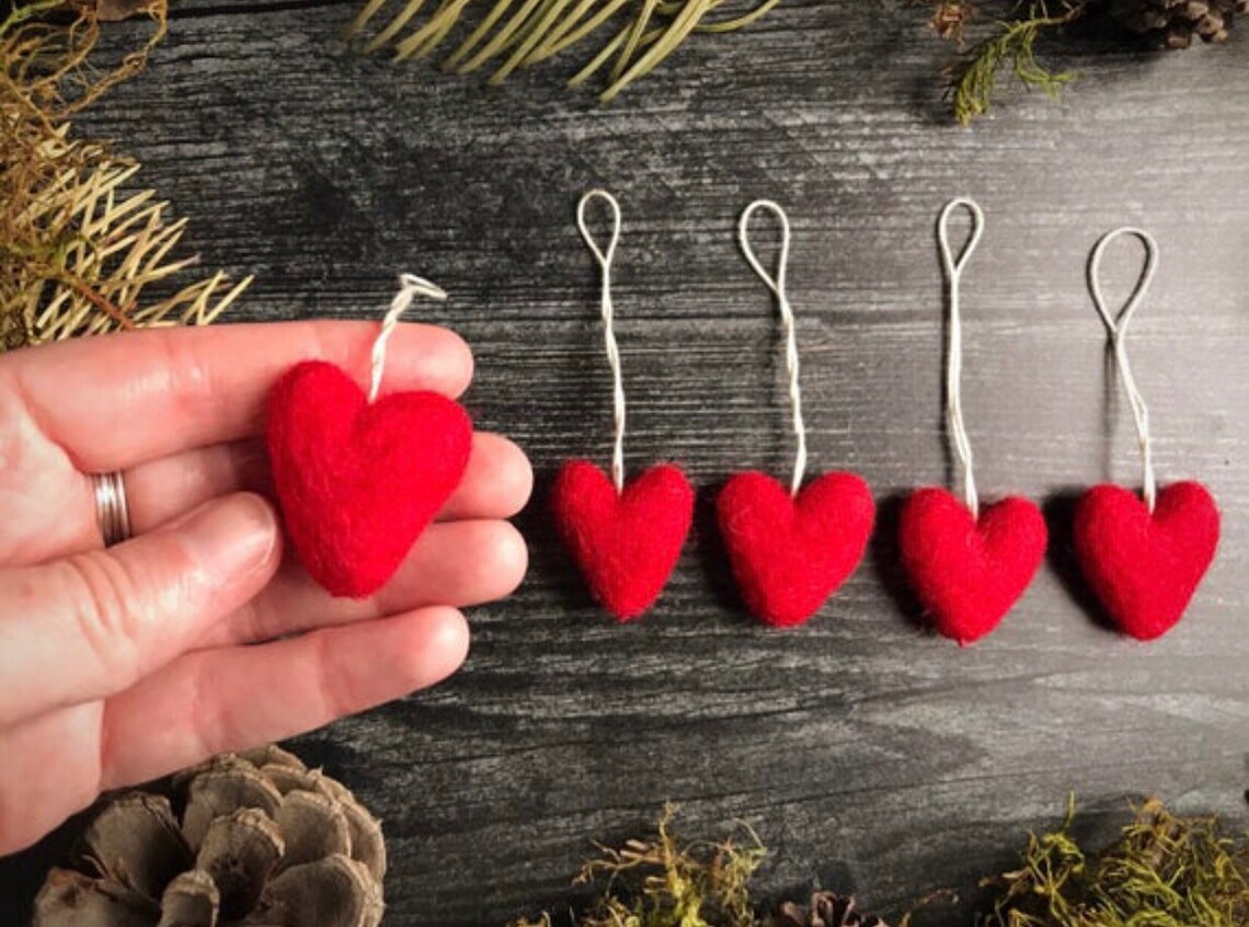Felted wool heart ornaments wholesale set of 100 Red Etsy