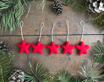 Felt Star Ornaments, Set of 5, Amanita Red Wool Christmas Decor