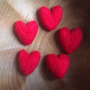 Felted wool hearts, Paintbrush Red, set of 5, Valentine or Galentine's Day decor, mini felted hearts, valentine gift under 20, waldorf gift image 4