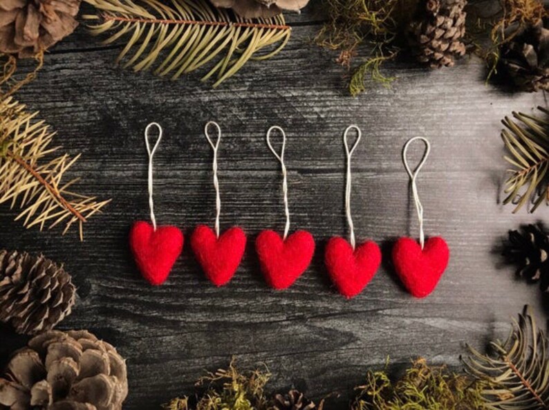 Felted wool heart ornaments wholesale set of 100 Red Etsy