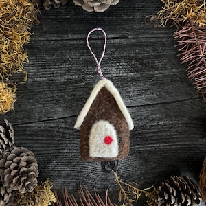 Wool Felt Gingerbread House Ornament, Cottagecore Decor