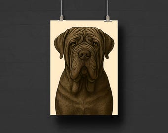 Neapolitan Mastiff Dog Portrait Print | Large Breed Dog Wall Art | Digital Download | Wrinkly Dog Poster | Mastiff Lover Gift Idea