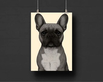 Französische Bulldogge Wand Kunst Druck, cooler Welpe Portrait Digital Download, Hunde Liebhaber, modernes Haustier Poster, trendiger Druck, Maximalist Wohnkultur