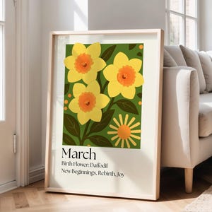 March Birth Flower Daffodil Print | Digital Download Wall Art | Birth Month Flower Botanical Illustration | Daffodil Birthday Gift