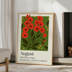 August Birth Flower Digital Print | Poppy Wall Art Download | Bold Floral Birthday Decor | Instant Printable Art