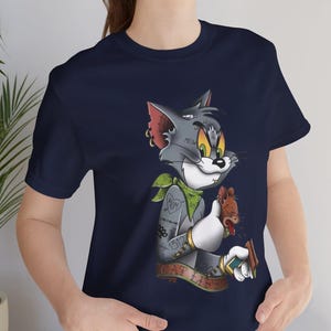 T-shirt unisexe graphique Tom Cat, T-shirt dessin animé, cadeau pour les amoureux des chats, tenue décontractée amusante, t-shirt design original