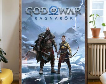 Kratos and Atreus Ragnaroks Embrace Poster Unframed, God of War Mythic Wall Art, Epic Fatherhood Gaming Print